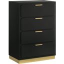 The appearance of Caraway 4-drawer Bedroom Chest Black designed by Coaster in the modern / contemporary interior design. This black piece of furniture  was selected by 1StopBedrooms from Caraway Collection to add a touch of cosiness and style into your home. Sku: 224785. Material: Wood.