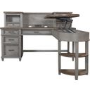 The appearance of Caraway Pedestal Desk And Return In Grey designed by Aspenhome in the country / farmhouse interior design. This grey piece of furniture  was selected by 1StopBedrooms from Caraway Collection to add a touch of cosiness and style into your home. Sku: I248-307H-SLT-1;I248-307-SLT-1;I248-308-SLT-1. Material: Wood.