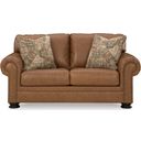 The appearance of Carianna Loveseat In Caramel designed by Signature Design by Ashley in the traditional interior design. This caramel piece of furniture  was selected by 1StopBedrooms from Carianna Collection to add a touch of cosiness and style into your home. Sku: 5760435. Material: Leather Match.
