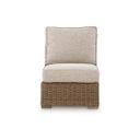 The appearance of Carmel Bay Outdoor Armless Chair with Cushion In Beige designed by Signature Design by Ashley in the transitional interior design. This beige piece of furniture was selected by 1StopBedrooms from Carmel Bay Collection to add a touch of cosiness and style into your home. Sku: NCP790-846. Material: Fabric.