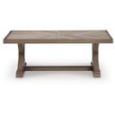 The appearance of Carmel Bay Outdoor Coffee Table In Beige designed by Signature Design by Ashley in the transitional interior design. This beige piece of furniture was selected by 1StopBedrooms from Carmel Bay Collection to add a touch of cosiness and style into your home. Sku: NCP790-701. Material: Aluminium.