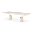 Carmela Double Pedestal Dining Table In Shimmer Ivory