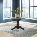 The appearance of Carolina Crossing Drop Leaf Table Set In Black With Antique Honey Top designed by Liberty in the country / farmhouse interior design. This black and antique honey piece of furniture was selected by 1StopBedrooms from Carolina Crossing Collection to add a touch of cosiness and style into your home. Sku: 186B-P4242;186B-T4242. Table Top Shape: Round. Material: Rubberwood. Size: 42".