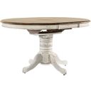 The appearance of Carolina Crossing Pedestal Table Set In White with Antique Honey Top designed by Liberty in the country / farmhouse interior design. This white and antique honey piece of furniture was selected by 1StopBedrooms from Carolina Crossing Collection to add a touch of cosiness and style into your home. Sku: 186W-P4257;186W-T4257. Table Top Shape: Oval. Material: Rubberwood. Size: 57" x 42".