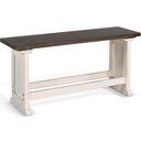 Carriage House Counter Side Bench With Wood Seat In Off White And Dark Brown