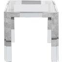 The appearance of Casper End Table In Chrome designed by Meridian in the modern / contemporary interior design. This chrome piece of furniture  was selected by 1StopBedrooms from Casper Collection to add a touch of cosiness and style into your home. Sku: 202-ET Box 1/2 (Glass Top);202-ET Box 2/2 (Base). Material: Stainless Steel.