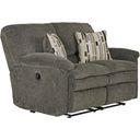 The appearance of Catnapper Tosh Reclining Loveseat designed by Catnapper in the traditional interior design. This pewter piece of furniture was selected by 1StopBedrooms from Tosh Collection to add a touch of cosiness and style into your home. Sku: 1272140538250029. Material: Polyester.