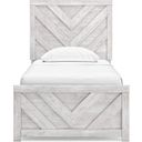 The appearance of Cayboni Twin Panel Bed In Washed White designed by Signature Design by Ashley in the transitional interior design. This white wash piece of furniture was selected by 1StopBedrooms from Cayboni Collection to add a touch of cosiness and style into your home. Sku: B3788-53;B3788-83. Bed Type: Panel Bed. Material: Wood. Bed Size: Twin.