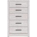 The appearance of Cayboni Chest of Drawers In Washed White designed by Signature Design by Ashley in the transitional interior design. This white wash piece of furniture was selected by 1StopBedrooms from Cayboni Collection to add a touch of cosiness and style into your home. Sku: B3788-46. Material: Wood.