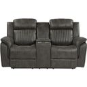 The appearance of Centeroak Gray Double Reclining Console Loveseat designed by Homelegance in the modern / contemporary interior design. This gray piece of furniture was selected by 1StopBedrooms from Centeroak Collection to add a touch of cosiness and style into your home. Sku: 9479BRG-2. Material: Microfiber.