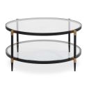 The appearance of Chadid Round Glass Coffee Table In Black and Gold designed by Uttermost in the modern / contemporary interior design. This black and gold piece of furniture  was selected by 1StopBedrooms from Chadid Collection to add a touch of cosiness and style into your home. Sku: 50361. Material: Iron.
