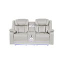 The appearance of Challenger Power Reclining Loveseat In Ice designed by Galaxy Home Furnishings in the modern / contemporary interior design. This ice piece of furniture  was selected by 1StopBedrooms from Challenger Collection to add a touch of cosiness and style into your home. Sku: 601955556880. Material: Faux Leather.