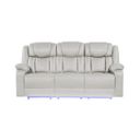 The appearance of Challenger Power Reclining Sofa In Ice designed by Galaxy Home Furnishings in the modern / contemporary interior design. This ice piece of furniture  was selected by 1StopBedrooms from Challenger Collection to add a touch of cosiness and style into your home. Sku: 601955556859. Material: Faux Leather.