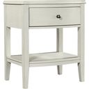 The appearance of Charlotte 1 Drawer Nightstand In Pebble White designed by Aspenhome in the transitional interior design. This white piece of furniture was selected by 1StopBedrooms from Charlotte Collection to add a touch of cosiness and style into your home. Sku: I218-451N-WHT-1. Material: Wood.