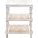 The appearance of Chesterfield Wood and Cane 3 Shelf Side Table In White Wash designed by Carolina Living in the modern / contemporary interior design. This white wash piece of furniture  was selected by 1StopBedrooms from Chesterfield Collection to add a touch of cosiness and style into your home. Sku: AT-1818-SH-WWCN. Material: Mango Wood.
