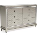 The appearance of Chevanna Platinum Dresser designed by Signature Design by Ashley in the modern / contemporary interior design. This platinum piece of furniture  was selected by 1StopBedrooms from Chevanna Collection to add a touch of cosiness and style into your home. Sku: B744-31. Material: Glass.