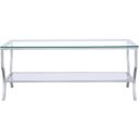 The appearance of Saide Rectangular Coffee Table with Mirrored Shelf Chrome designed by Coaster in the modern / contemporary interior design. This chrome piece of furniture  was selected by 1StopBedrooms from Saide Collection to add a touch of cosiness and style into your home. Sku: 720338. Material: Metal.