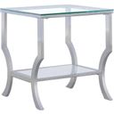 The appearance of Saide Square End Table with Mirrored Shelf Chrome designed by Coaster in the modern / contemporary interior design. This chrome piece of furniture  was selected by 1StopBedrooms from Saide Collection to add a touch of cosiness and style into your home. Sku: 720337. Material: Metal.