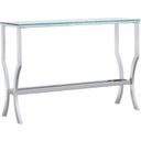 The appearance of Saide Rectangular Sofa Table with Mirrored Shelf Chrome designed by Coaster in the modern / contemporary interior design. This chrome piece of furniture  was selected by 1StopBedrooms from Saide Collection to add a touch of cosiness and style into your home. Sku: 720339. Material: Metal.