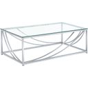 The appearance of Lille Glass Top Rectangular Coffee Table Accents Chrome designed by Coaster in the modern / contemporary interior design. This chrome piece of furniture  was selected by 1StopBedrooms from Lille Collection to add a touch of cosiness and style into your home. Sku: 720498. Material: Metal.