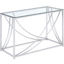 The appearance of Lille Glass Top Rectangular Sofa Table Accents Chrome designed by Coaster in the modern / contemporary interior design. This chrome piece of furniture  was selected by 1StopBedrooms from Lille Collection to add a touch of cosiness and style into your home. Sku: 720499. Material: Metal.