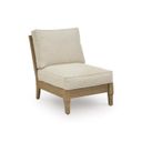 The appearance of Clare View Armless Chair with Cushion In Beige designed by Signature Design by Ashley in the modern / contemporary interior design. This beige piece of furniture was selected by 1StopBedrooms from Clare View Collection to add a touch of cosiness and style into your home. Sku: P801-846. Material: Fabric.