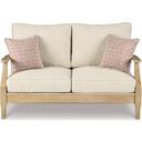 The appearance of Clare View Beige Outdoor Loveseat with Cushion designed by Signature Design by Ashley in the modern / contemporary interior design. This beige piece of furniture was selected by 1StopBedrooms from Clare View Collection to add a touch of cosiness and style into your home. Sku: P801-835. Material: Fabric.