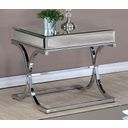 The appearance of Sundance Chrome End Table designed by Furniture of America in the modern / contemporary interior design. This silver piece of furniture  was selected by 1StopBedrooms from Sundance Collection to add a touch of cosiness and style into your home. Sku: CM4230CRM-E. Material: Glass.