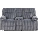 The appearance of Comfy Wide Wale Corded Velvet Reclining Loveseat with Console in Gray designed by Glory in the transitional interior design. This gray piece of furniture was selected by 1StopBedrooms from Comfy Collection to add a touch of cosiness and style into your home. Sku: G00880A-RL. Material: Velvet.
