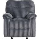 The appearance of Comfy Wide Wale Corded Velvet Rocker Recliner in Gray designed by Glory in the transitional interior design. This gray piece of furniture was selected by 1StopBedrooms from Comfy Collection to add a touch of cosiness and style into your home. Sku: G00880A-RC. Material: Velvet.