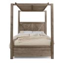 Cool Rustic Queen Wood Panel Canopy Bed In Stone Grey