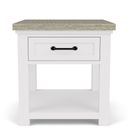 The appearance of Cora Side Table In Cloud and Fog designed by Riverside Furniture in the country / farmhouse interior design. This cloud/fog piece of furniture  was selected by 1StopBedrooms from Cora Collection to add a touch of cosiness and style into your home. Sku: 37209. Material: Oak Veneer.