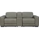 The appearance of Correze Leather Power Reclining Console Loveseat In Gray designed by Signature Design by Ashley in the modern / contemporary interior design. This gray piece of furniture was selected by 1StopBedrooms from Correze Collection to add a touch of cosiness and style into your home. Sku: U9420258;U9420257;U9420262. Material: Leather Match.