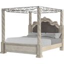 The appearance of Coventry King Upholstered Panel Canopy Bed designed by Bernell in the traditional interior design. This light gray piece of furniture was selected by 1StopBedrooms from Coventry Collection to add a touch of cosiness and style into your home. Sku: 1989-113. Bed Type: Canopy Bed. Bed Size: King. Material: Wood Veneer.