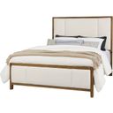 Crafted Medium Cherry Queen Upholstered Bed In White Fabric