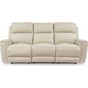 The appearance of Dahlmoore Power Reclining Sofa In Almond designed by Signature Design by Ashley in the modern / contemporary interior design. This almond piece of furniture was selected by 1StopBedrooms from Dahlmoore Collection to add a touch of cosiness and style into your home. Sku: U1320087. Material: Leather Match.