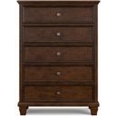 The appearance of Danabrin Brown Five Drawer Chest designed by Signature Design by Ashley in the transitional interior design. This brown piece of furniture was selected by 1StopBedrooms from Danabrin Collection to add a touch of cosiness and style into your home. Sku: B685-46. Material: Wood.
