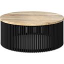 The appearance of Demy Coffee Table In Natural and Black designed by Simpli Home in the industrial interior design. This natural/black piece of furniture  was selected by 1StopBedrooms from Demy Collection to add a touch of cosiness and style into your home. Sku: AXCDEMCT-NL. Material: Mango Wood.