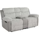 The appearance of Dionysus Manual Reclining Loveseat with Console In Gray designed by Furniture of America in the transitional interior design. This gray piece of furniture was selected by 1StopBedrooms from Dionysus Collection to add a touch of cosiness and style into your home. Sku: FM64004GY-LV-M. Material: Solid Wood.