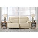 The appearance of Double Deal 2-Piece Power Reclining Loveseat Sectional In Almond designed by Signature Design by Ashley in the modern / contemporary interior design. This almond piece of furniture  was selected by 1StopBedrooms from Double Deal Collection to add a touch of cosiness and style into your home. Sku: U1300158;U1300162. Material: Genuine Leather.