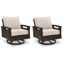 The appearance of Drakes Beach Outdoor Swivel Lounge Chair Set of 2 In Dark Brown designed by Signature Design by Ashley in the transitional interior design. This dark brown piece of furniture was selected by 1StopBedrooms from Drakes Beach Collection to add a touch of cosiness and style into your home. Sku: P760-821. Material: Aluminium.
