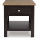 The appearance of Drazmine End Table In Brown designed by Signature Design by Ashley in the transitional interior design. This brown piece of furniture was selected by 1StopBedrooms from Drazmine Collection to add a touch of cosiness and style into your home. Sku: T734-3. Material: Wood.