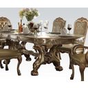 The appearance of Acme Dresden Pedestal Dining Table designed by ACME in the transitional interior design. This gold piece of furniture was selected by 1StopBedrooms from Dresden Collection to add a touch of cosiness and style into your home. Sku: 63150T;63151ST. Material: Wood. Table Top Shape: Rectangular. Size: 46" x 108".