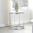 The appearance of Echo Round End Table designed by Steve Silver in the modern / contemporary interior design. This white and chrome piece of furniture  was selected by 1StopBedrooms from Echo Collection to add a touch of cosiness and style into your home. Sku: EC100WE. Material: Marble.
