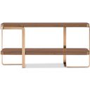 The appearance of Eleana Console Table In Walnut and Bronze designed by Hooker in the transitional interior design. This walnut and bronze piece of furniture was selected by 1StopBedrooms from Eleana Collection to add a touch of cosiness and style into your home. Sku: 7252-85005-85. Material: Walnut Veneer.