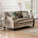 The appearance of Elicia Loveseat In Champagne designed by Furniture of America in the transitional interior design. This champagne piece of furniture  was selected by 1StopBedrooms from Elicia Collection to add a touch of cosiness and style into your home. Sku: SM2685-LV. Material: Chenille.