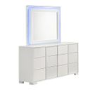The appearance of Elma 6 Drawer Dresser with Mirror and Blue Led Lighting In White Lacquer designed by Best Quality Furniture in the modern / contemporary interior design. This white piece of furniture  was selected by 1StopBedrooms from Elma Collection to add a touch of cosiness and style into your home. Sku: B750-DR;B750-M. Material: Wood.