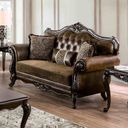 The appearance of Ensenada Loveseat In Dark Cherry and Brown designed by Furniture of America in the traditional interior design. This dark cherry and brown piece of furniture was selected by 1StopBedrooms from Ensenada Collection to add a touch of cosiness and style into your home. Sku: FM65003BR-LV. Material: Leather.
