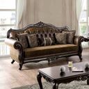 The appearance of Ensenada Sofa In Dark Cherry and Brown designed by Furniture of America in the traditional interior design. This dark cherry and brown piece of furniture was selected by 1StopBedrooms from Ensenada Collection to add a touch of cosiness and style into your home. Sku: FM65003BR-SF. Material: Leather.