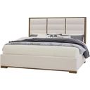 The appearance of Erin's Queen Upholstered Bed In White designed by Vaughan Bassett in the transitional interior design. This white piece of furniture  was selected by 1StopBedrooms from Crafted Oak Collection to add a touch of cosiness and style into your home. Sku: 793-551A;793-155A;793-822A. Material: Wood. Bed Size: Queen. Bed Type: Upholstered Bed.